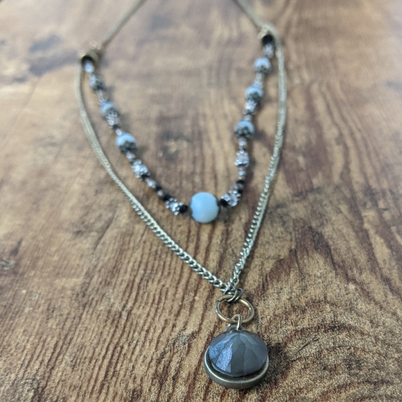 16" double layer mixed metal, rope, semiprecious - Picture 3 of 7